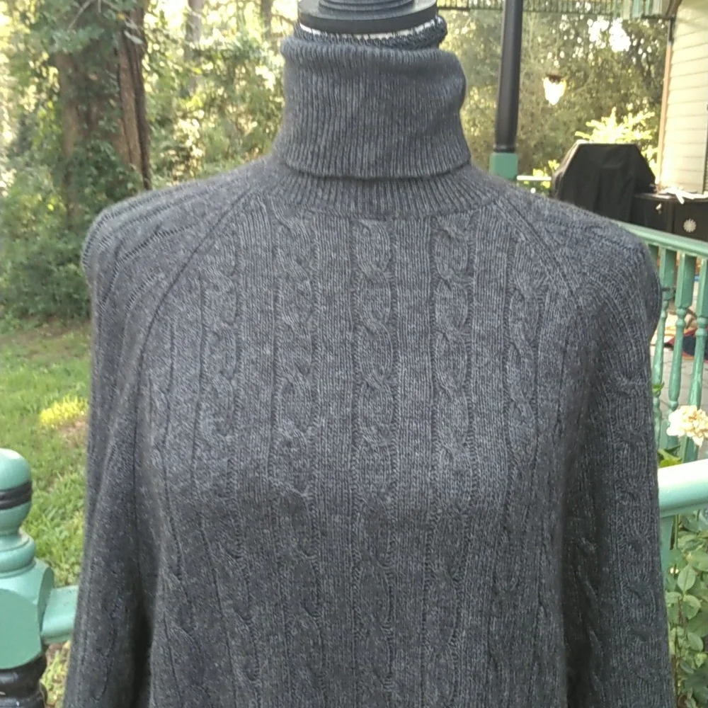 Womens Lauren by Ralph Lauren charcoal knit turtleneck sweater, 3/4 sleeve, NWOT - Picture 3 of 4